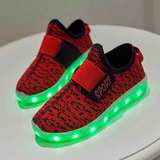 男女童儿童灯鞋LED发光鞋运动鞋透气飞织鞋USB充电七彩闪光椰子鞋