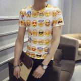 春夏季潮流个性QQ表情短袖男女3D立体创意搞怪衣服修身情侣装T恤
