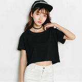 2016韩国高腰超短款上衣服女士性感女装夏季露肚脐宽松短袖T恤衫
