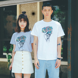 个性情侣装夏装2016新款短袖T恤卡牌印花韩国学生男女沙滩半袖潮