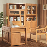 实木书柜自由组合 高档橡木转角书柜书桌办公椅 书橱带门 储物柜
