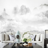 手绘中式山水风景中国风墙纸客厅电视背景墙壁纸无缝大山大型壁画