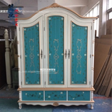 简亚02TF-3美式仿古彩绘实木衣柜欧式地中海做旧手绘卧室家具衣橱