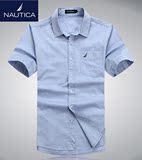 nautica/诺帝卡夏季新款男士短袖衬衫青年男式纯棉宽松短袖衬衫男