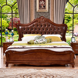 美式床真皮床全实木床双人床1.8复古深色乡村欧式床古典软靠床