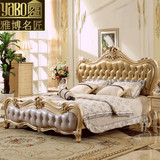 欧式床双人床 实木真皮床法式公主床香槟金雕花1.8米新古典结婚床