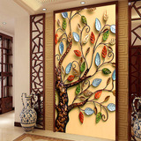 玄关壁纸画客厅卧室厨房过道竖版墙纸防水壁画简约现代抽象发财树