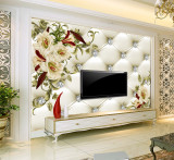 欧式软包3d无缝壁纸大型壁画简约花卉蝴蝶墙纸客厅沙发电视背景墙