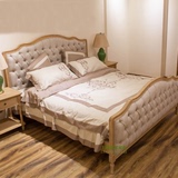 美式实木床卧室1.8米床法式软包拉扣双人床地中海复古橡木婚庆床