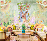 立体3d美式风格背景墙纸 卧室壁纸个性艺术墙布 欧式复古麋鹿壁画