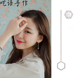 韩国短款个性潮流气质简约S925纯银几何不对称珍珠耳坠耳钉耳线女