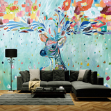 电视背景墙壁纸欧式手绘麋鹿大型壁画客厅卧室创意个性无纺布墙纸