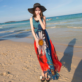 波西米亚长裙海岛海边度假连衣裙海滩无袖显瘦艺术印花雪纺沙滩裙
