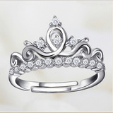 皇冠戒指女925纯银钻石开口活口王冠钻戒指指环时尚气质女生礼物