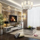 客厅现代简约钢化玻璃茶几电视柜组合 可伸缩烤漆地柜电视机柜