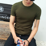 夏季男士韩版紧身短袖针织T恤潮男青年透气圆领修身半袖T恤打底衫