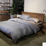 现代简约 低背平围床 北欧现代简约实木床 黑胡桃木白橡木双人床
