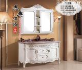 欧式浴室柜橡木单双盆仿古落地组合美式中式卫浴室柜镜红橡定做