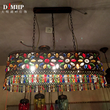 波西米亚复古彩色水晶吊灯餐厅长型东南亚镂空铁艺吊灯漫咖啡吊灯