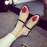 2016韩国新款平底草莓可爱女士凉拖夏季甜美套趾水钻舒适凉拖鞋子