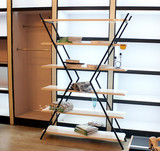 loft现代铁艺实木书架个性展示架创意客厅落地置物架隔板货架书柜
