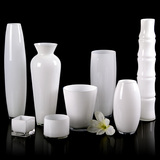 简约白色玻璃花瓶大号 创意欧式客厅装饰品摆件家居用品 花插花器