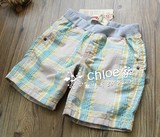 外贸出口韩国棕色黄色绿色格子图案原单五分短裤中裤童装男童包邮