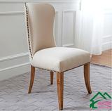 美式复古简约实木餐椅法式做旧单人椅布艺休闲高背椅书房椅咖啡椅