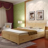 包邮纯手工现代简易实木双人床单人床保真松木舒适储物床