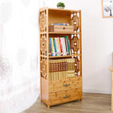 简易书架自由组合书柜中式仿古带抽屉实木质学生储物收纳置物架子