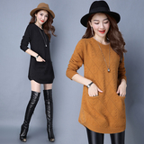 2016秋装新针织外套韩版低领毛衣女中长款套头宽松针织外穿打底衫