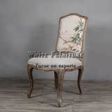 法式乡村书房椅/经典印花布面料靠背单椅/卧室/书桌椅/实木橡木椅