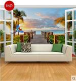 维雅斯地中海风格壁纸 卧室背景墙客厅3D立体窗外风景大型5D壁画