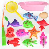 儿童钓鱼玩具套装 宝宝磁性磁铁钓鱼戏水智力塑料钓鱼玩具包邮