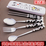 可爱卡通不锈钢勺子筷子叉套装 便携式餐具 学生盒装 餐具三件套