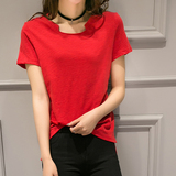 【天天特价】夏季宽松女短袖T恤大红色薄款半袖上衣竹节棉学生t恤