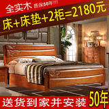 全实木床橡木床1.8米1.5双人床 白色2米大床简约中式高箱储物婚床