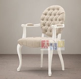 美式皮革餐椅 复古做旧实木椅子 法式布艺餐椅 高档拉扣椅子