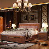 榆木床全实木床1.8米婚床简约现代床带床头柜中式卧室家具