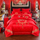 全棉婚庆四件套纯棉多件套大红结婚床上用品6件套床单式床盖床裙