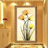 纯手绘油画 客厅现代玄关装饰画走廊挂画竖版有框画 郁金香花卉
