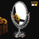 双面台式圆形化妆镜可旋转梳妆台镜子 欧式银色便携式美容公主镜