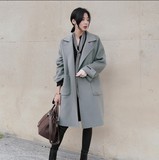 2016秋冬新款韩版气质羊绒系带毛呢大衣中长款宽松大码呢子外套女