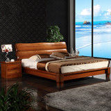 全实木榆木床 现代简约中式双人床1.8米1.5高箱储物床宜家原木