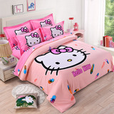 可爱女孩床上用品三件套 粉色凯蒂猫被套加厚全棉磨毛四件套卡通