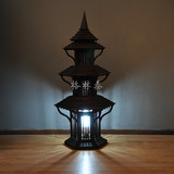 泰国进口实木复古台灯落地灯东南亚 庭院客厅木制创意落地灯实木
