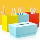 创意笔桶学生桌面办公整理收纳家庭套装 简约木质笔筒+纸巾盒套餐