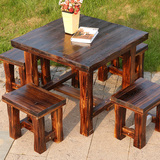 户外花园桌椅碳化木防腐木复古咖啡厅休闲茶座实木餐桌椅家具组合