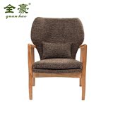 北欧布艺单人沙发椅双人小户型躺椅沙发椅白橡木现代简约实木椅子