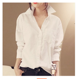 寸衫新品韩版新款休闲纯棉衬衫中长款白衬衫女长袖打底衫宽松衫衣